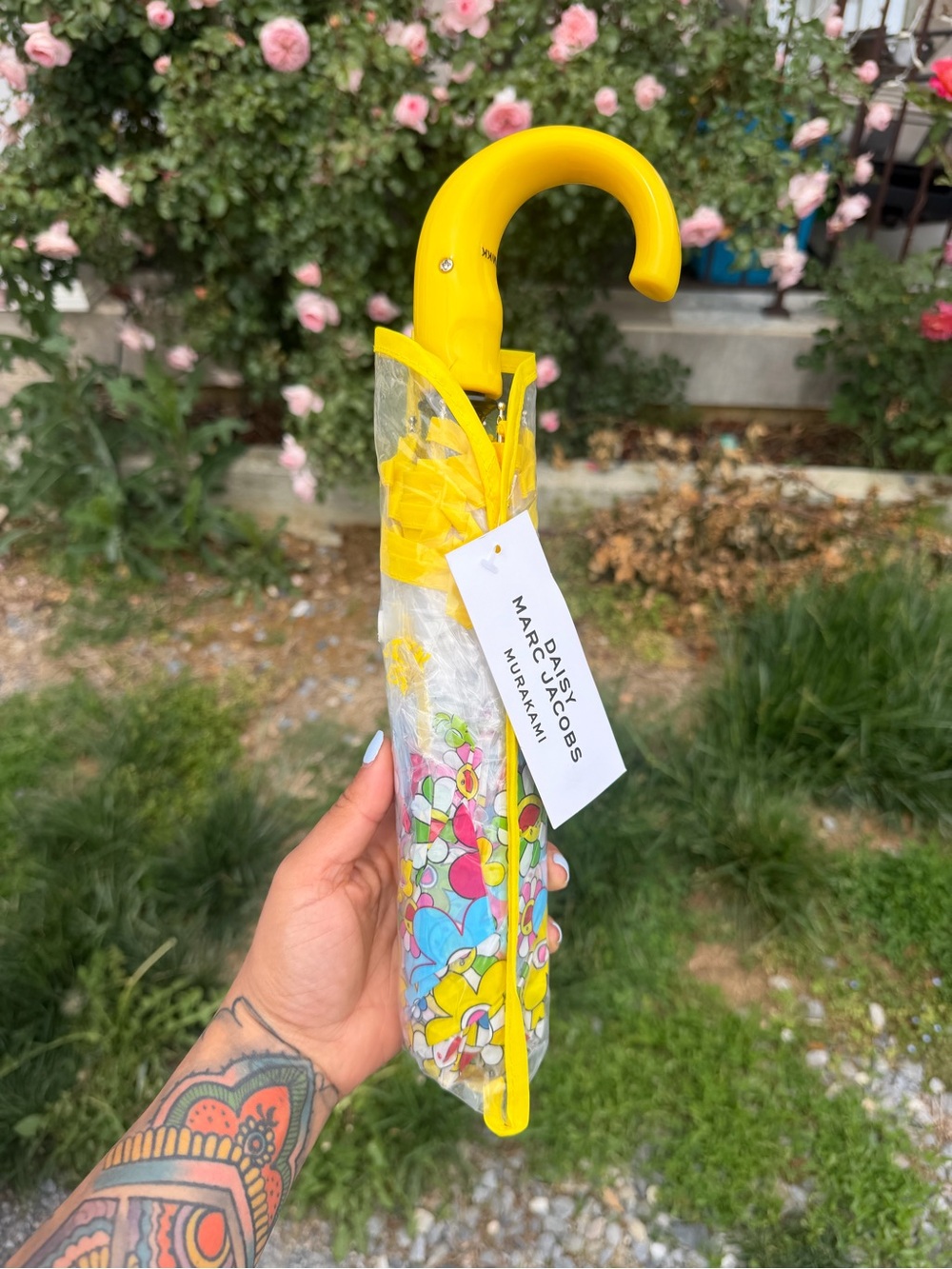 Limited Edition Marc Jacobs Clear Floral Umbrella with Yellow Handle